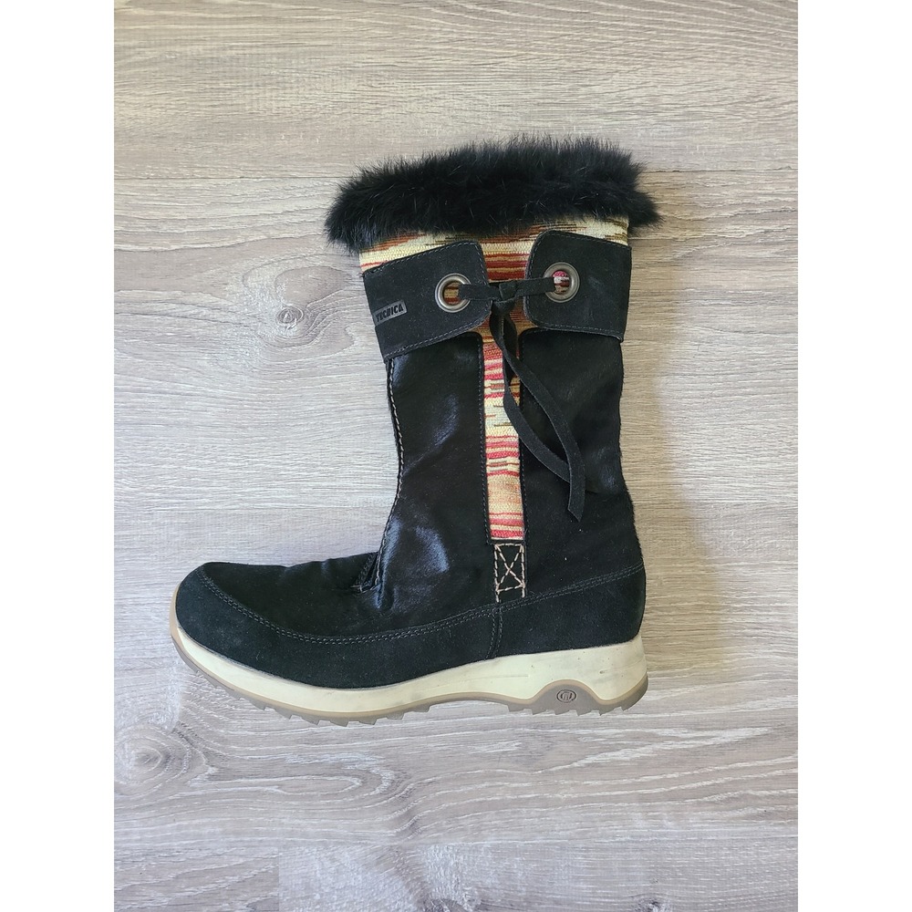 Y2K Tecnica Skandia Sz 9 Apres Ski Boots Fur Lined Goat Hide Italy Suede Black - Picture 3 of 9